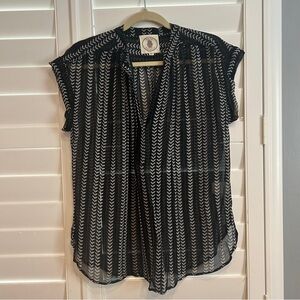 Muche et Muchette Patterned Short Sleeve Sheer Blouse Black White One Size